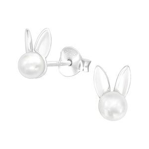 Sterling Silver Pearl Stud Bunny Ear Earrings